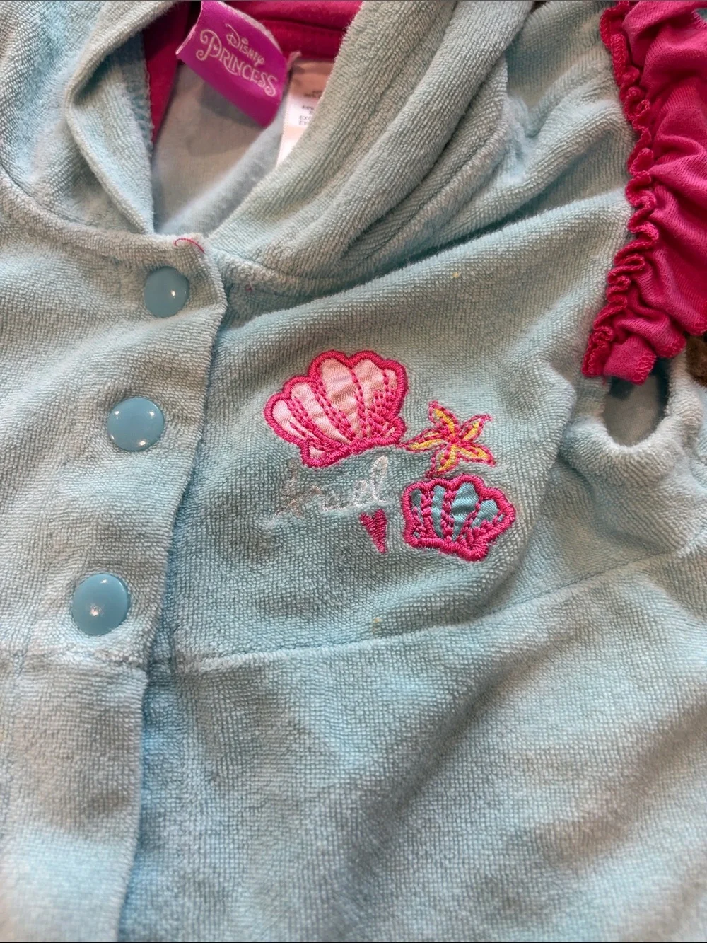B72 Y2K Little Mermaid Hooded Towel with Pink Ruffle Details